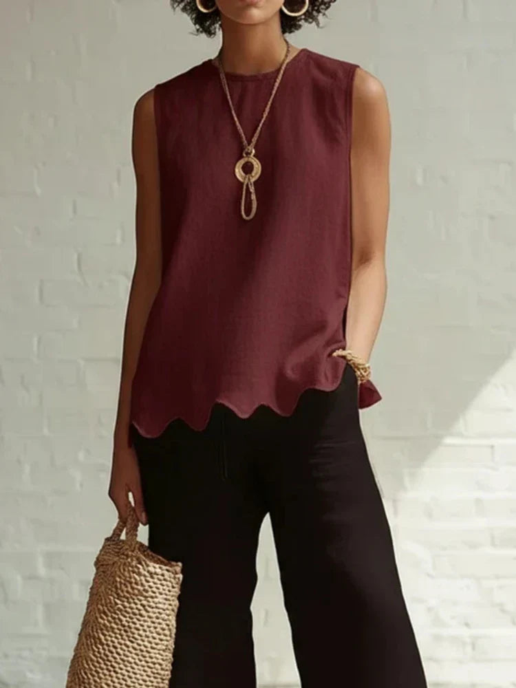 Neva Scallop Hem Linen Top