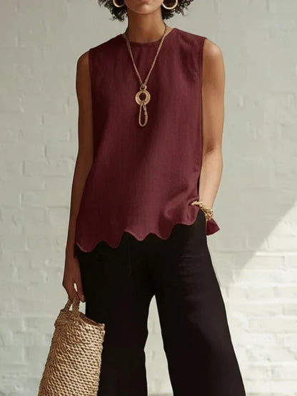 Neva Scallop Hem Linen Top