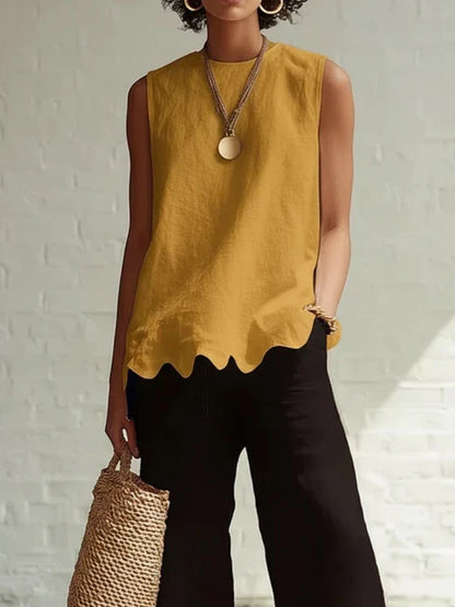Neva Scallop Hem Linen Top