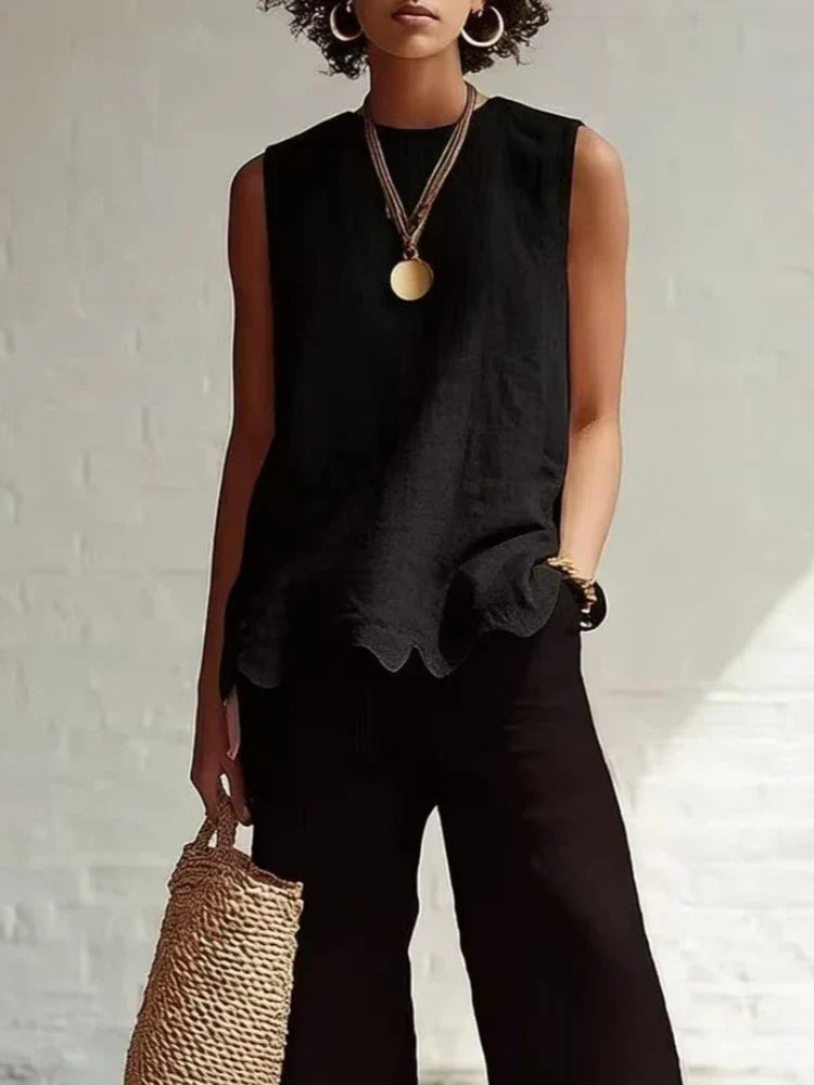 Neva Scallop Hem Linen Top