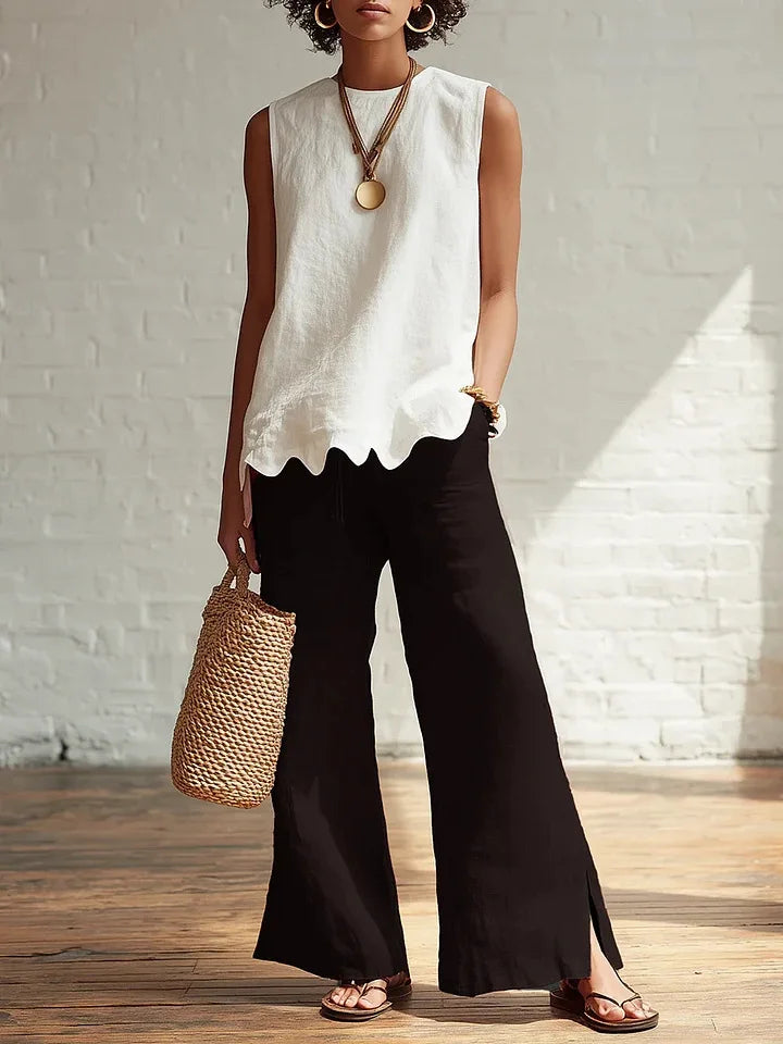 Neva Scallop Hem Linen Top