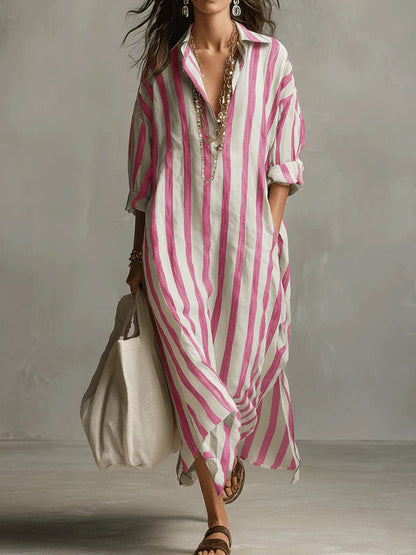 Aldis Striped Linen Maxi Dress
