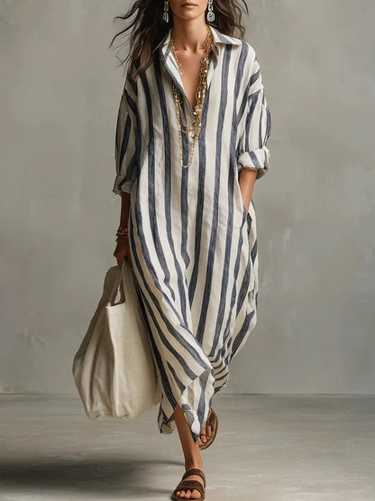 Aldis Striped Linen Maxi Dress