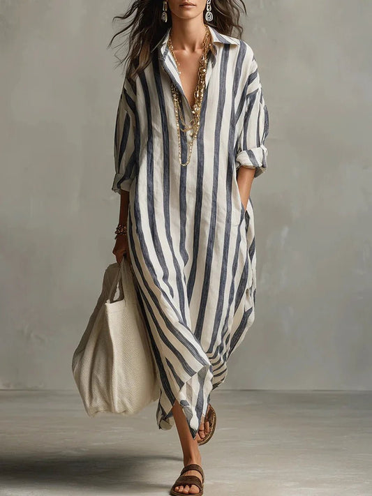 Aldis Striped Linen Maxi Dress