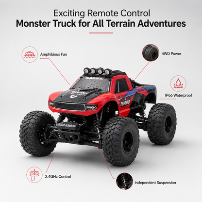 Amphibious RC Monster Truck | All Terrain Remote Control Car For Land, Water, Grass and Sand
