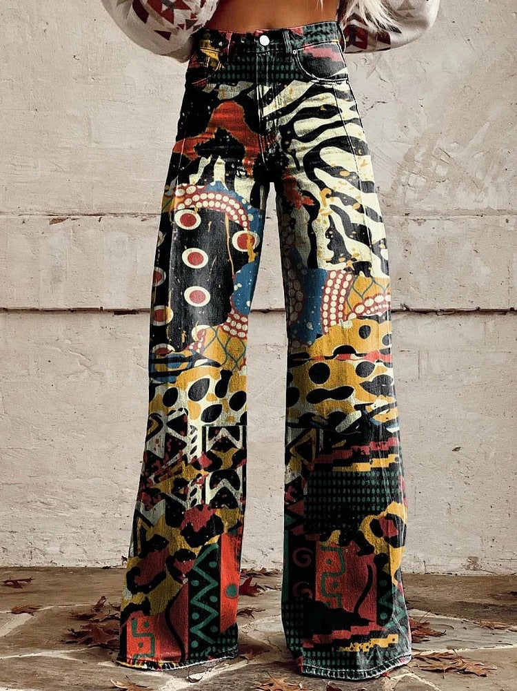 Zara Retro Print Wide Leg Trousers