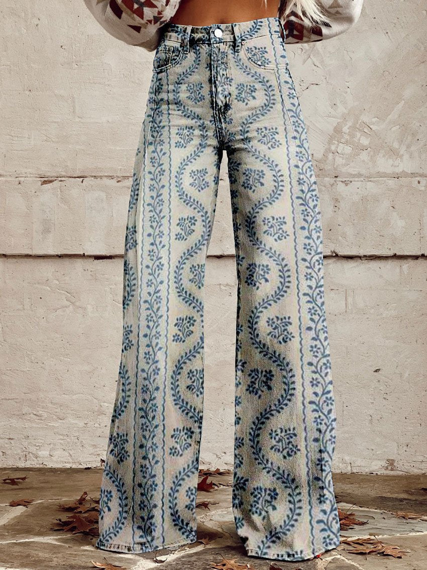 Zara Retro Print Wide Leg Trousers