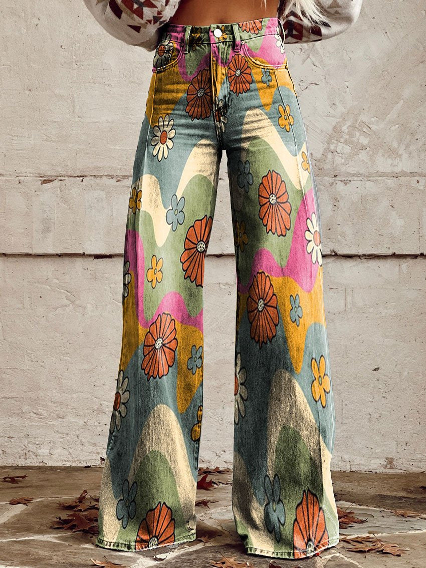 Zara Retro Print Wide Leg Trousers