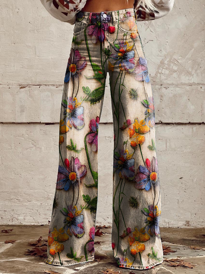 Zara Retro Print Wide Leg Trousers