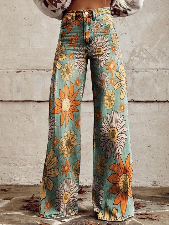 Zara Retro Print Wide Leg Trousers