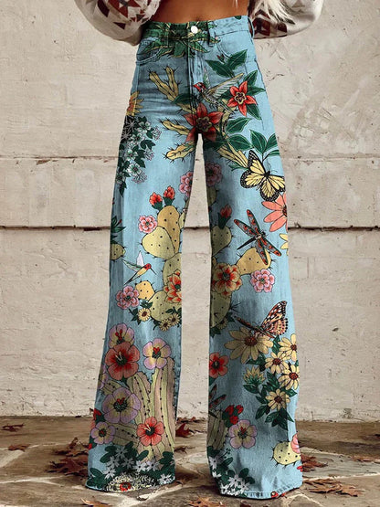 Zara Retro Print Wide Leg Trousers