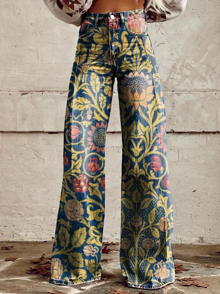 Zara Retro Print Wide Leg Trousers
