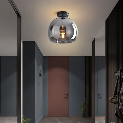 Vintage Bubble Glass Ceiling Light | Retro Amber Glass Pendant In Two Heights and Two Finishes