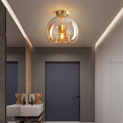 Vintage Bubble Glass Ceiling Light | Retro Amber Glass Pendant In Two Heights and Two Finishes
