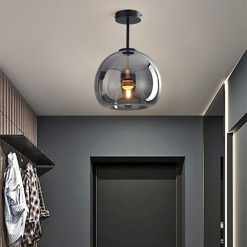 Vintage Bubble Glass Ceiling Light | Retro Amber Glass Pendant In Two Heights and Two Finishes