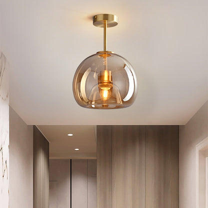 Vintage Bubble Glass Ceiling Light | Retro Amber Glass Pendant In Two Heights and Two Finishes