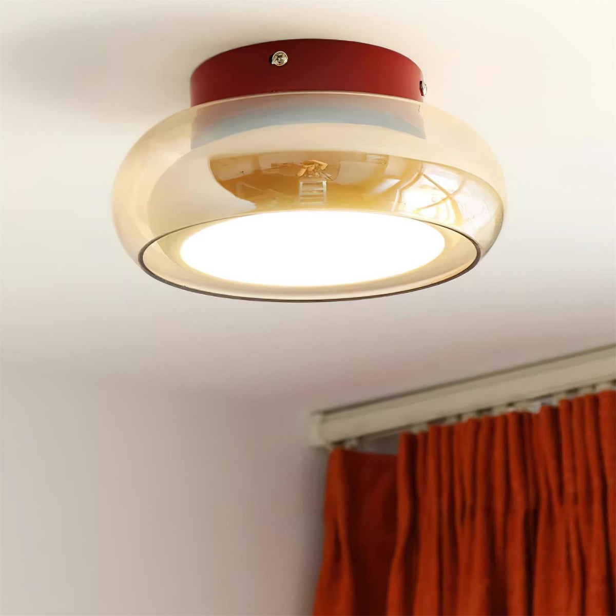 Verdane Retro Glass Flush Mount Ceiling Light | LED Indoor Lamp In Red Cognac or Smoke Grey Glass