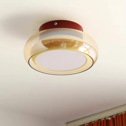 Verdane Retro Glass Flush Mount Ceiling Light | LED Indoor Lamp In Red Cognac or Smoke Grey Glass