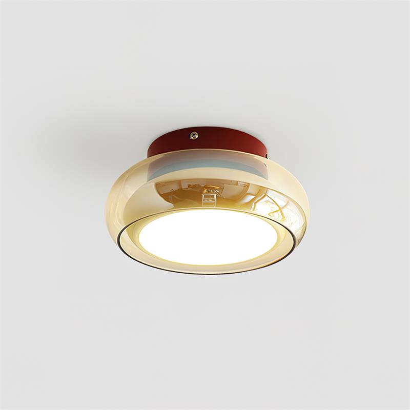Verdane Retro Glass Flush Mount Ceiling Light | LED Indoor Lamp In Red Cognac or Smoke Grey Glass