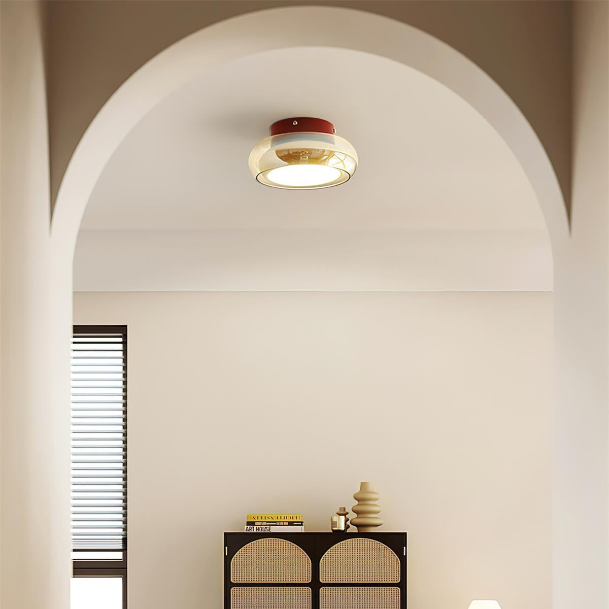 Verdane Retro Glass Flush Mount Ceiling Light | LED Indoor Lamp In Red Cognac or Smoke Grey Glass