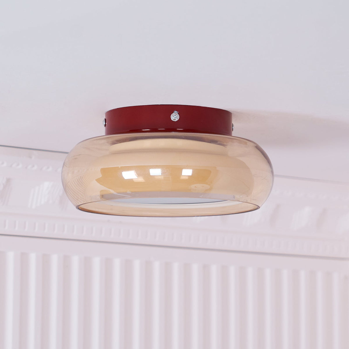 Verdane Retro Glass Flush Mount Ceiling Light | LED Indoor Lamp In Red Cognac or Smoke Grey Glass