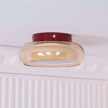 Verdane Retro Glass Flush Mount Ceiling Light | LED Indoor Lamp In Red Cognac or Smoke Grey Glass