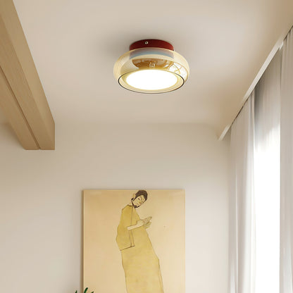 Verdane Retro Glass Flush Mount Ceiling Light | LED Indoor Lamp In Red Cognac or Smoke Grey Glass