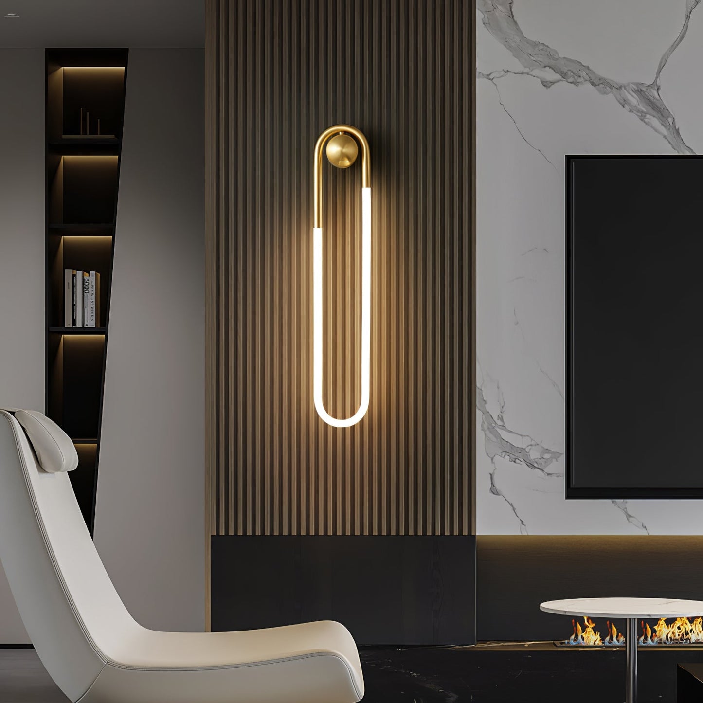 Modern LED Wall Light | Brass and Black Minimalist Looped Wall Lamp In Two Full Loop Lengths