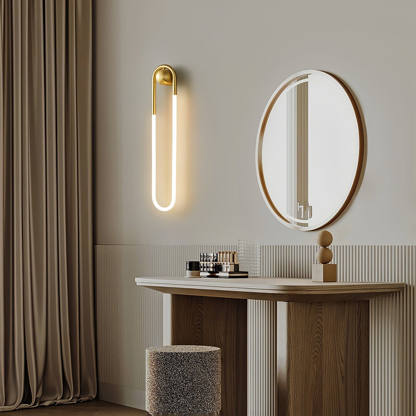 Modern LED Wall Light | Brass and Black Minimalist Looped Wall Lamp In Two Full Loop Lengths