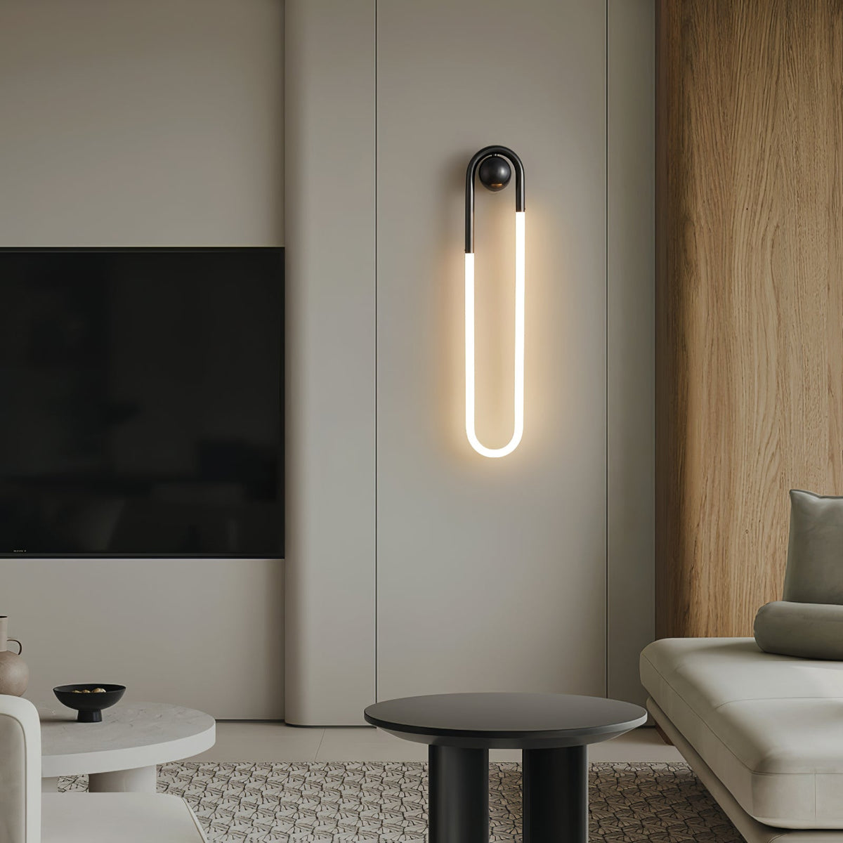 Modern LED Wall Light | Brass and Black Minimalist Looped Wall Lamp In Two Full Loop Lengths