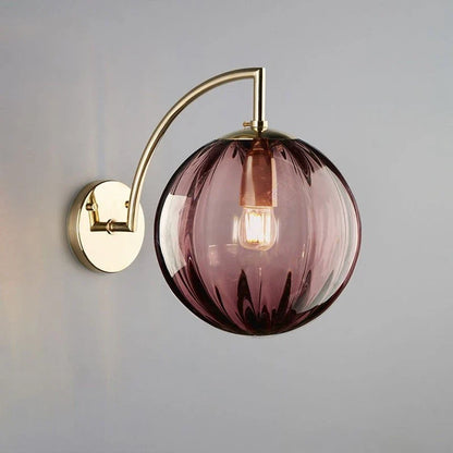 Modern Glass Ball Wall Lamp | Brass Arm and Tinted Glass Design In Four Bold Shade Colourways