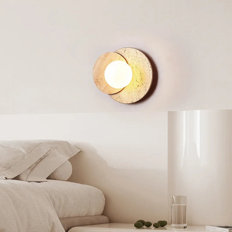 Wabi Sabi Stone Wall Lamp | Modern Natural Texture Design In Walnut or Natural Wood Timber