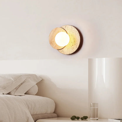 Wabi Sabi Stone Wall Lamp | Modern Natural Texture Design In Walnut or Natural Wood Timber