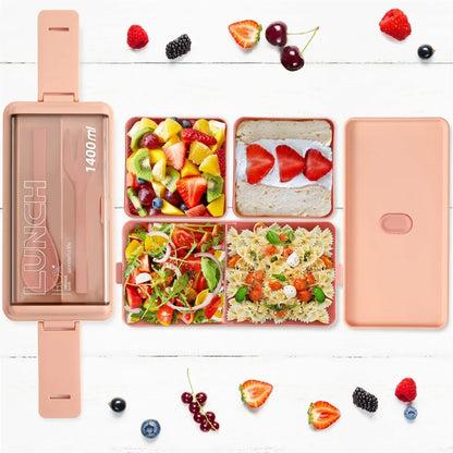 1400ml Double Layer Bento Box | Two Tier Lunch Box With A Fork and Spoon, Microwave Safe Design