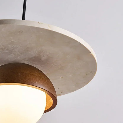 Denmark Pendant Light | Walnut And Natural Stone LED Chandelier In Warm or Cold White Light