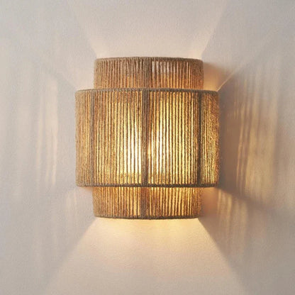 Wovenlume Handwoven Rattan Wall Lamp | Natural Woven Sconce For Bedrooms, Halls and Landings