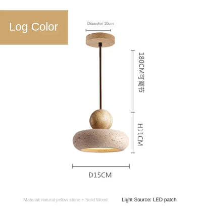 Natural Stone and Wood Pendant Light | Vintage Minimalist Small Hanging Ceiling Pendant Lamp