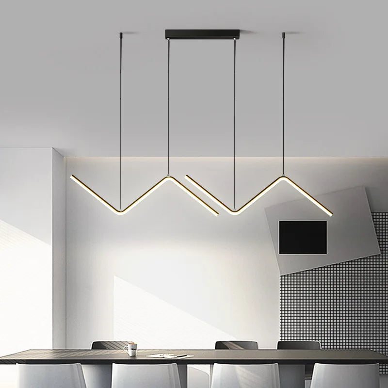 Aluminium Dining Pendant Lamp | Modern Nordic Linear LED Ceiling Light In A Gold or Black Finish