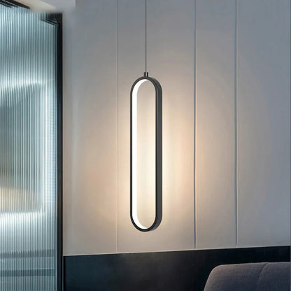 Modern Minimalist LED Pendant Light | Slim Oval Hanging Lamp In A Gold or Black Iron Finish