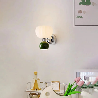Nordic Pumpkin Wall Lamp | Modern Frosted Glass and Metal Sconce In Three Bold Shade Colours