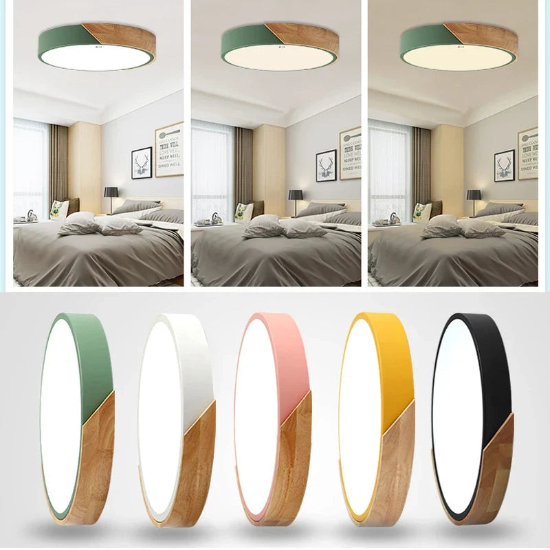 LED Ceiling Light | Modern Nordic Wooden Flush Mount Fixture For Bedrooms, Halls and Landings