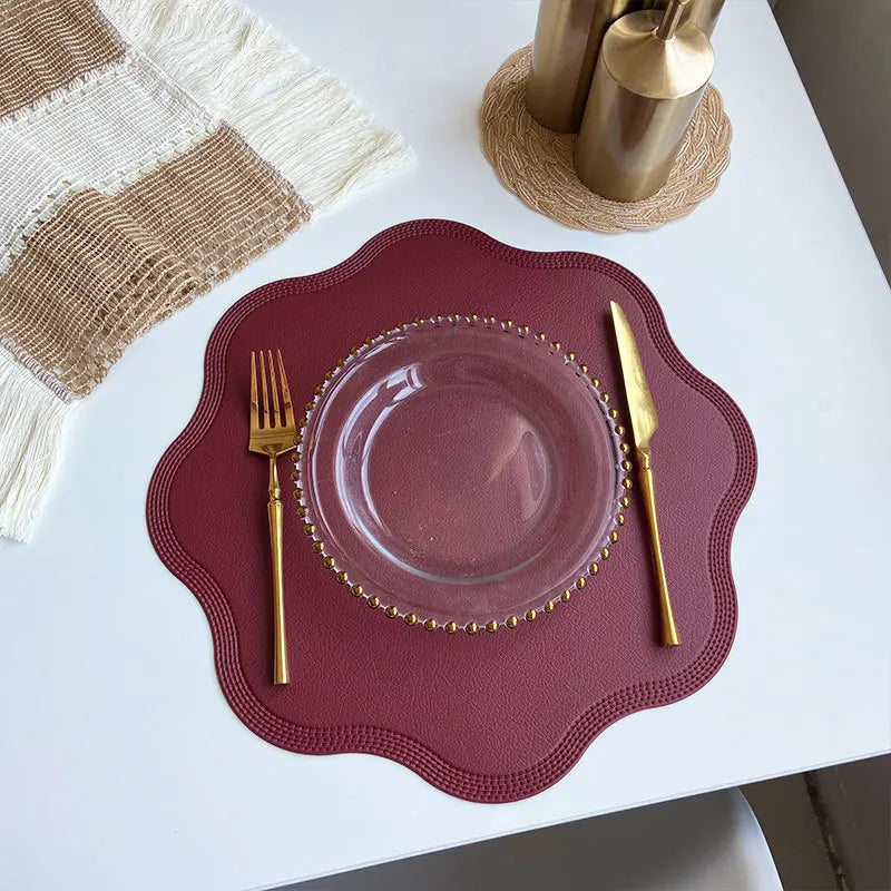 Petallay Round Faux Leather Placemats | Embossed Flower Design Table Mats For Kitchen Dining