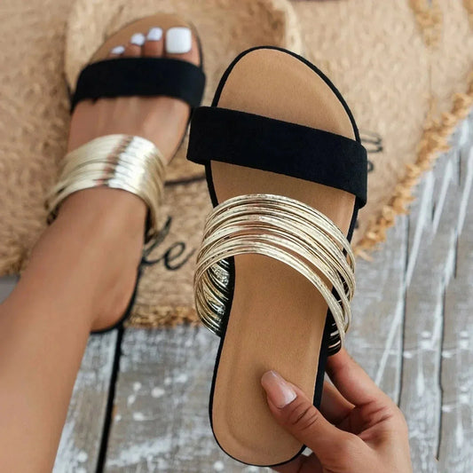 Solène Gold Strap Flat Sandals