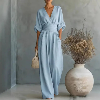 Surplice V-Neck Wide-Leg Jumpsuit