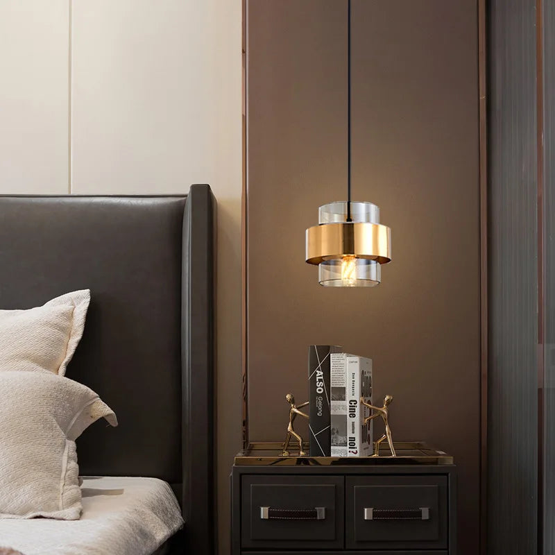 Nordic Glass Pendant Light | Modern Brass Cylinder Design In Amber or Smoke Grey Tinted Glass