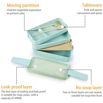 Strawstack 3 Tier Bento Lunch Box | Wheat Straw 900ml Stackable Food Container For Work Lunches