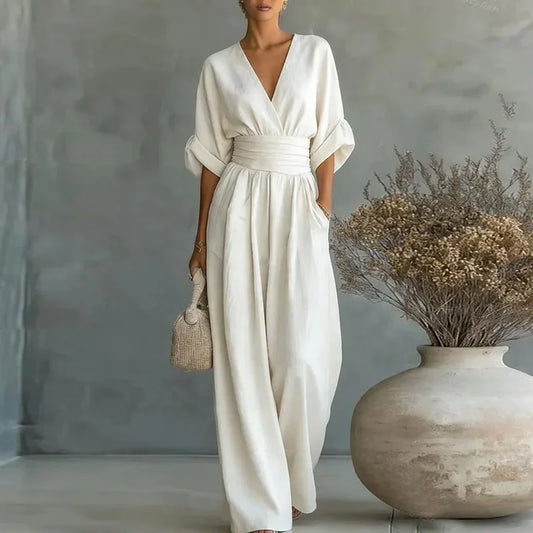 Surplice V-Neck Wide-Leg Jumpsuit