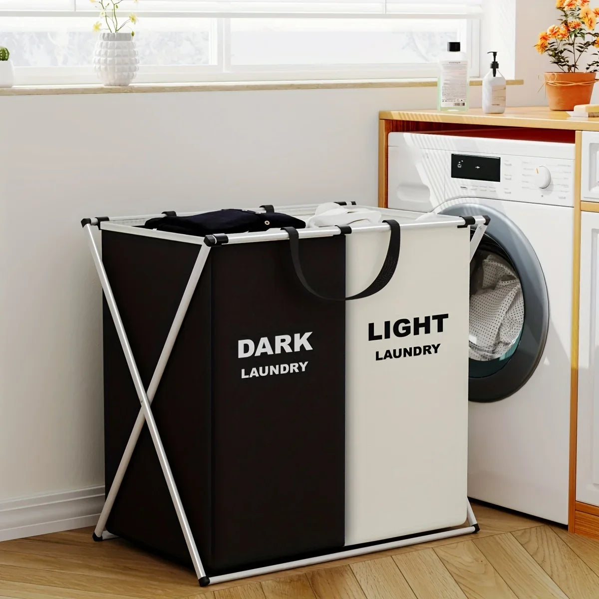 Sortbay Multi Section Laundry Hamper | Foldable Clothes Basket With Sorting Compartments For Whites