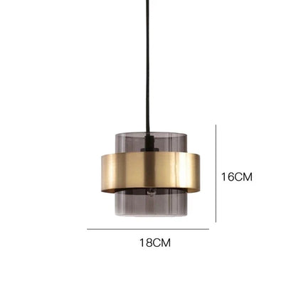 Nordic Glass Pendant Light | Modern Brass Cylinder Design In Amber or Smoke Grey Tinted Glass