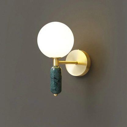 Marble and Glass Wall Lamp | Gold Finish Modern Sconce With A Frosted Glass Globe Diffuser